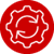 A red gear icon with white circular arrows inside, indicating a process or synchronization.