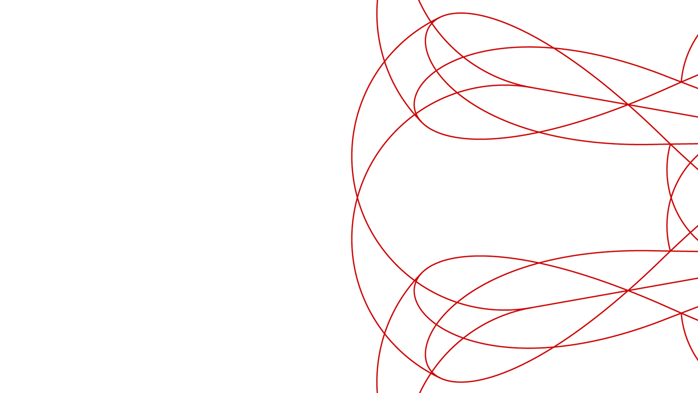 Red abstract lines on a white background, forming overlapping loops and curves.